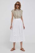 Бавовняна спідниця United Colors of Benetton колір білий midi розкльошена