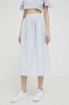 Спідниця з домішкою льону United Colors of Benetton midi розкльошена колір блакитний Спідниця з домішкою льону United Colors of Benetton midi розкльошена колір блакитний