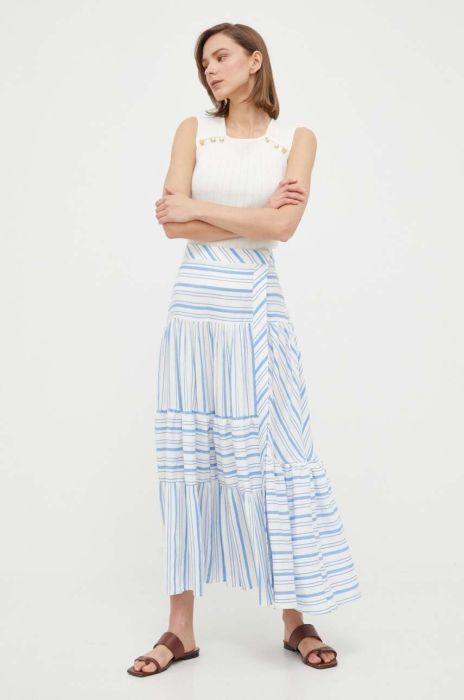 Льняна спідниця BOSS maxi розкльошена колір барвистий Льняна спідниця BOSS maxi розкльошена колір барвистий