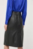 Шкіряна спідниця BOSS колір чорний mini пряма (3140558)