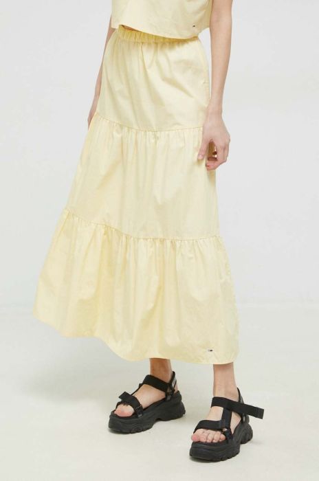 Бавовняна спідниця Tommy Jeans колір жовтий maxi розкльошена