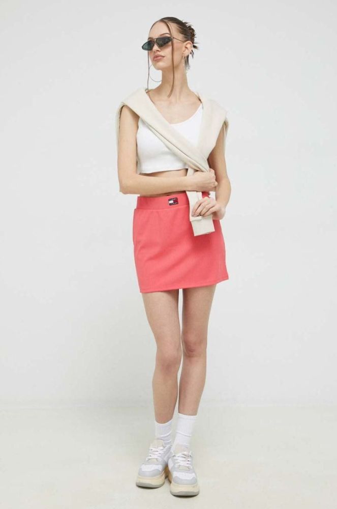 Спідниця Tommy Jeans колір рожевий mini пряма фото 2