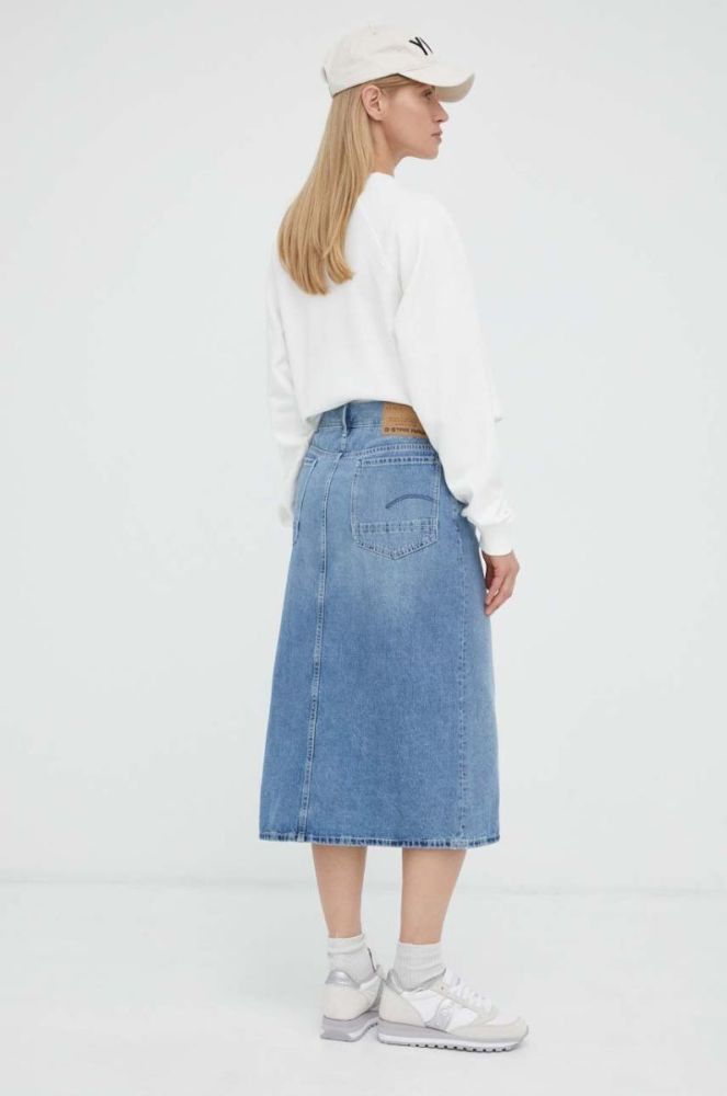 Джинсова спідниця G-Star Raw midi пряма колір блакитний фото 3