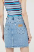 Джинсова спідниця Wrangler mini пряма колір блакитний Джинсова спідниця Wrangler mini пряма колір блакитний