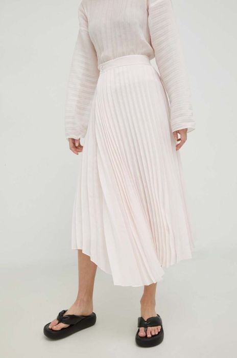 Спідниця Samsoe Samsoe Annica колір рожевий midi розкльошена