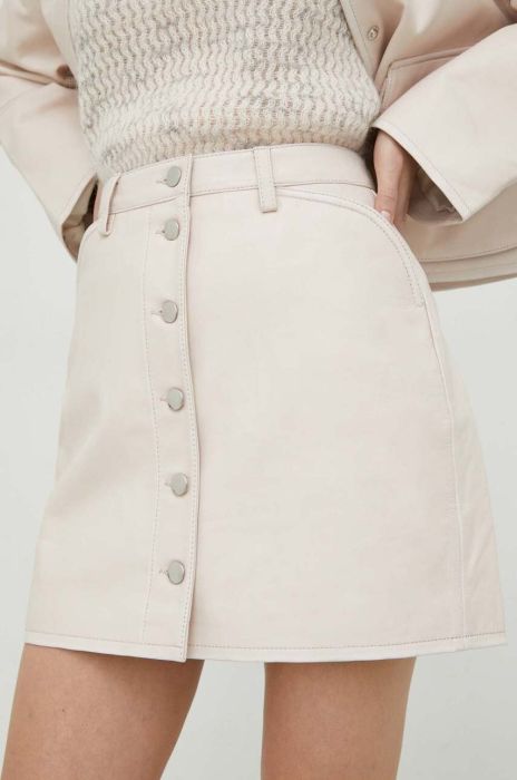 Шкіряна спідниця Samsoe Samsoe колір рожевий mini олівець