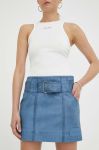 Шкіряна спідниця Remain mini пряма колір блакитний Шкіряна спідниця Remain mini пряма колір блакитний