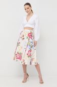 Спідниця з домішкою льону Marciano Guess midi розкльошена колір барвистий