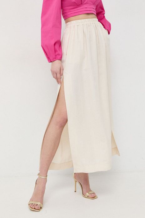 Спідниця з домішкою льону Patrizia Pepe колір бежевий maxi розкльошена