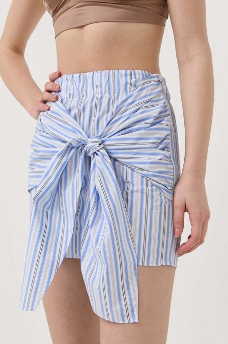 Бавовняна спідниця Patrizia Pepe mini розкльошена колір блакитний Бавовняна спідниця Patrizia Pepe mini розкльошена колір блакитний