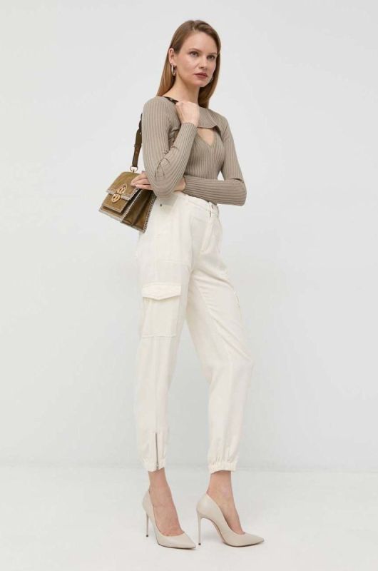 Штани Guess жіночі колір бежевий фасон chinos висока посадка фото 2