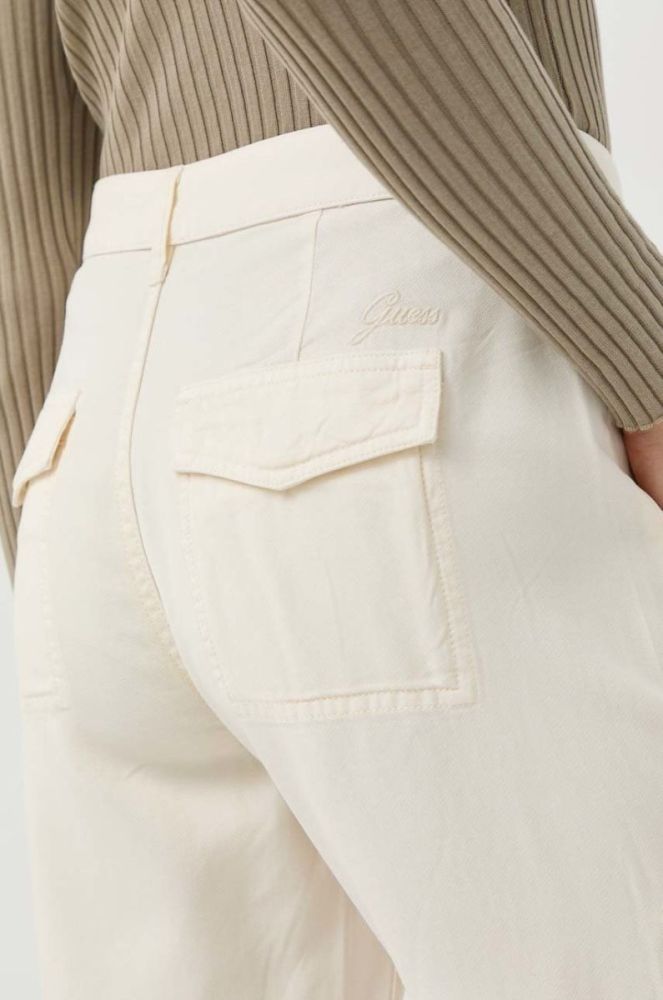 Штани Guess жіночі колір бежевий фасон chinos висока посадка фото 5