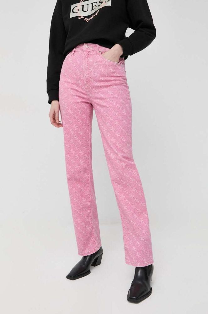 Джинси Guess жіночі висока посадка колір рожевий (2951449)