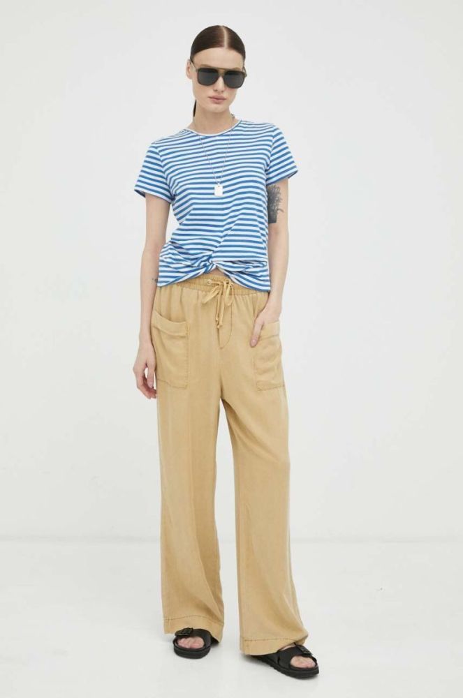 Штани Mustang Style Drawstring Wide Leg жіночі колір бежевий прямі висока посадка фото 2