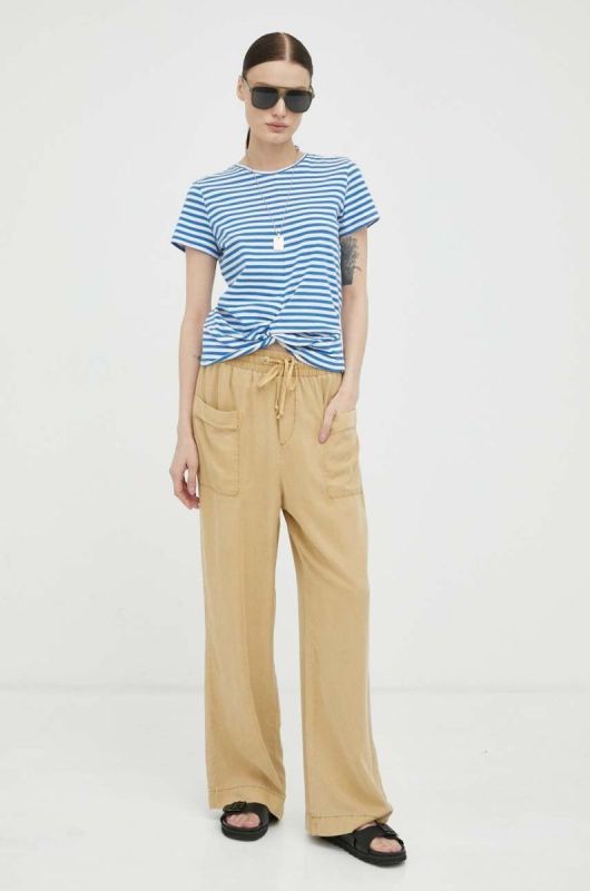 Штани Mustang Style Drawstring Wide Leg жіночі колір бежевий прямі висока посадка фото 2