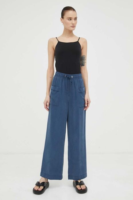 Штани Mustang Style Drawstring Wide Leg жіночі колір синій широкі висока посадка