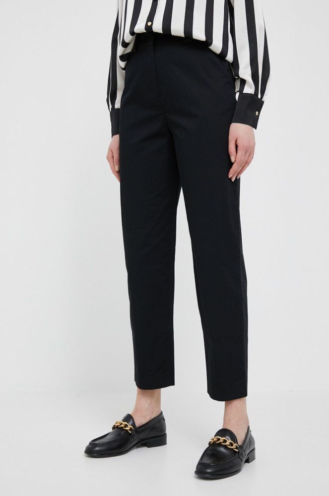 Бавовняні штани Sisley колір чорний фасон chinos висока посадка
