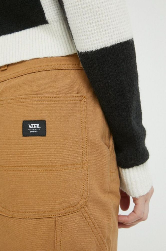 Бавовняні штани Vans колір коричневий пряме висока посадка фото 4
