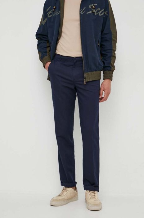 Штани з домішкою льону United Colors of Benetton колір синій фасон chinos Штани з домішкою льону United Colors of Benetton колір синій фасон chinos