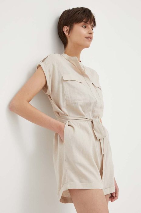 Лляний комбінезон Pepe Jeans Alina колір бежевий овальне декольте