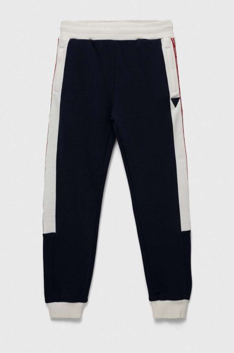 Бавовняні спортивні штани Guess колір синій з аплікацією