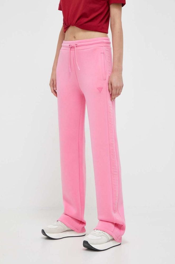 Спортивні штани Guess жіночі колір рожевий з принтом (3395599)