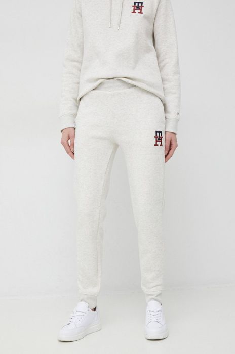 Спортивні штани Tommy Hilfiger жіночі колір бежевий з аплікацією