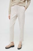 штани з домішкою вовни Tommy Hilfiger жіночі колір бежевий облягаюче висока посадка
