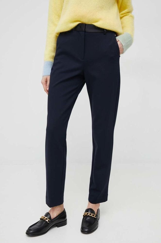 штани Tommy Hilfiger жіночі колір синій облягаюче висока посадка