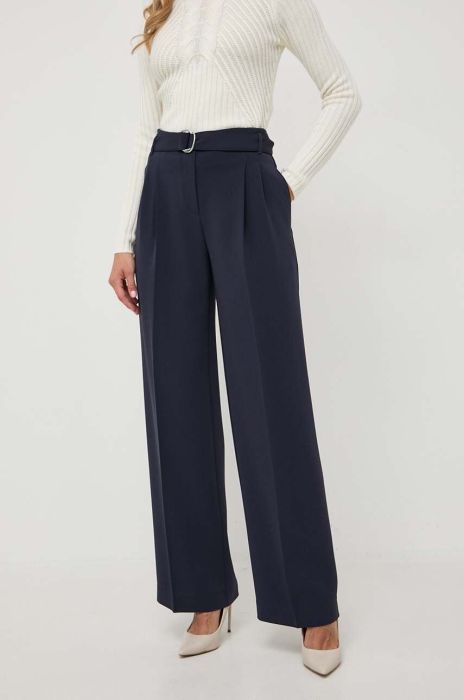 Штани BOSS жіночі колір синій пряме висока посадка