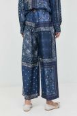 Шовкові штани Weekend Max Mara жіночі колір синій широке висока посадка