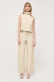 Шкіряні штани Notes du Nord жіночі колір бежевий пряме висока посадка