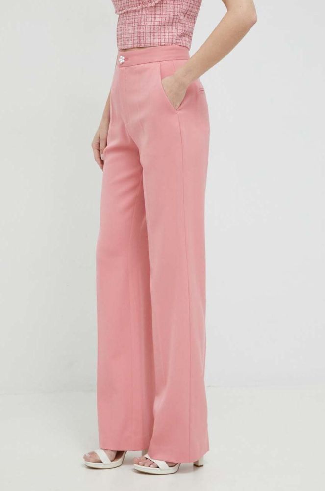 Штани з домішкою вовни Custommade Petry жіночі колір рожевий широкі висока посадка