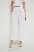 Штани з домішкою льону Love Moschino колір білий широке висока посадка