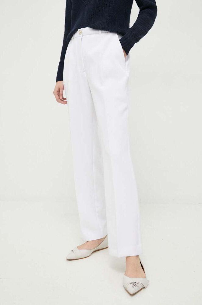 Штани Guess жіночі колір білий широке висока посадка (3019914)