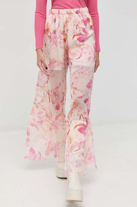 Штани Guess жіночі колір бежевий широке висока посадка (2975136)