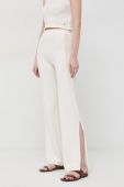 Штани з домішкою шовку Guess колір бежевий пряме висока посадка