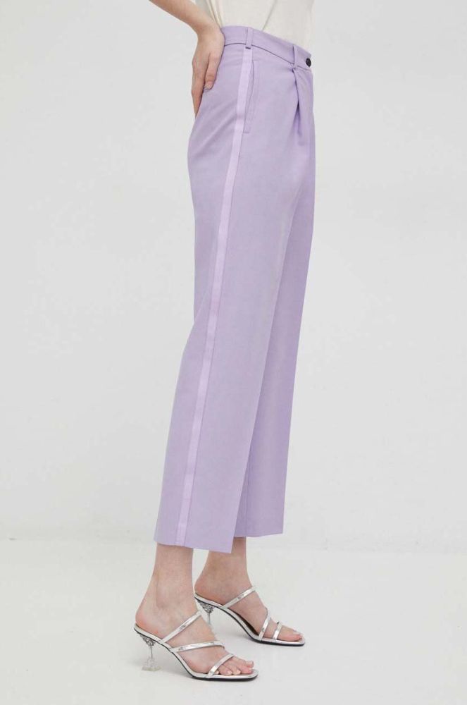 Штани з домішкою вовни Karl Lagerfeld колір фіолетовий фасон сигарети висока посадка