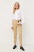 Штани з домішкою льону Twinset колір бежевий пряме середня посадка