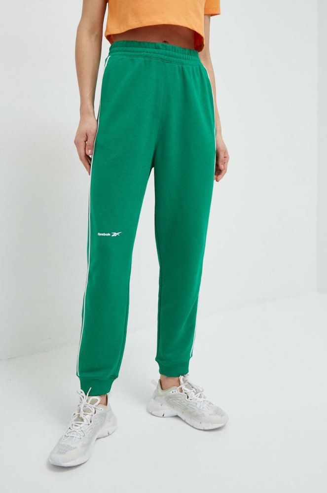 Спортивні штани Reebok колір зелений однотонні (3117531)