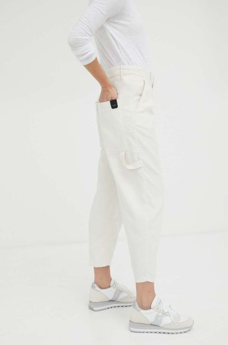 Штани з домішкою льону Drykorn Clever колір бежевий прямі висока посадка