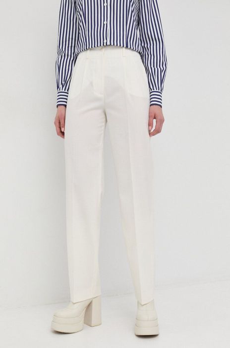 Штани з домішкою вовни Luisa Spagnoli жіночі колір бежевий пряме висока посадка (2971373)