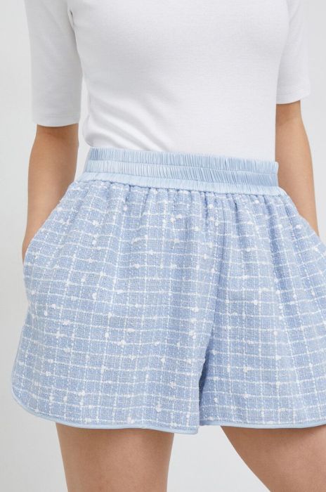 Шорти з домішкою шерсті Emporio Armani візерунок висока посадка колір блакитний