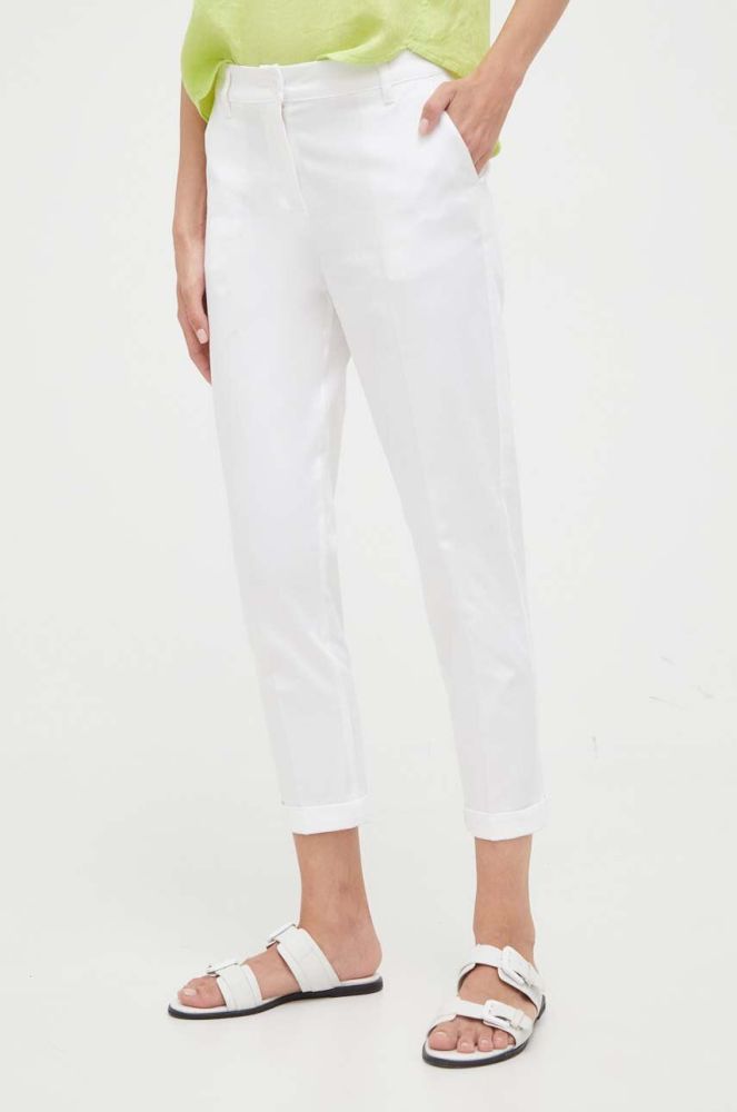 Штани Sisley жіночі колір білий облягаюче висока посадка
