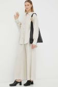 Штани з домішкою льону By Malene Birger Pisca колір бежевий широкі висока посадка