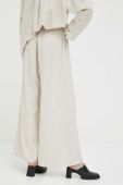 Штани з домішкою льону By Malene Birger Pisca колір бежевий широкі висока посадка