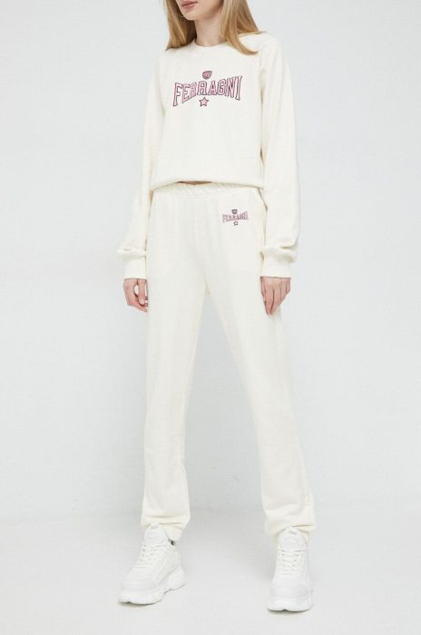 Бавовняні спортивні штани Chiara Ferragni колір бежевий однотонні