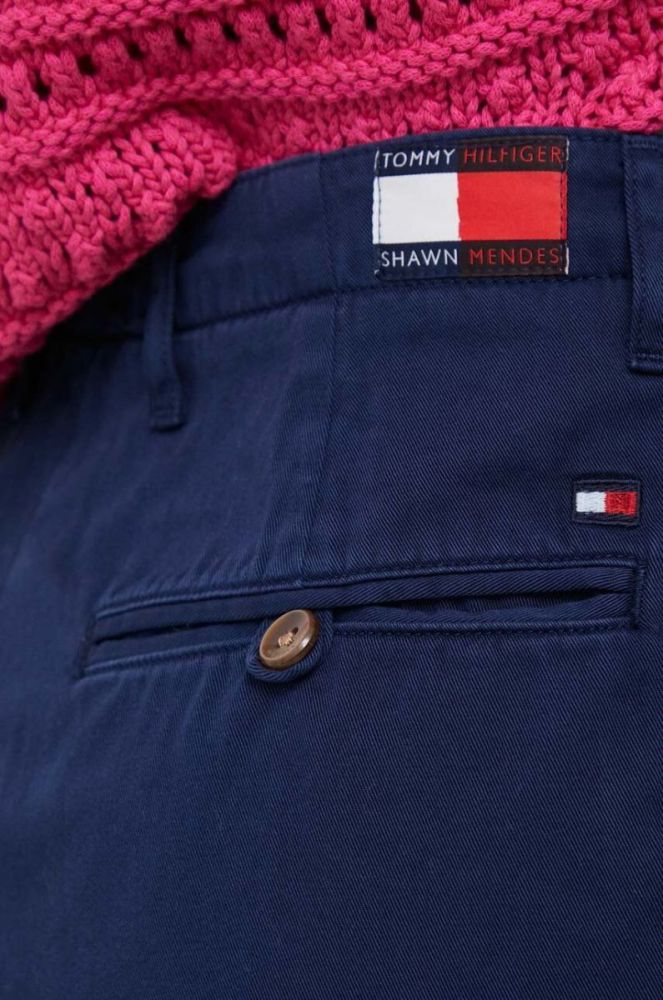 Бавовняні штани Tommy Hilfiger x Shawn Mendes колір синій широке висока посадка фото 4