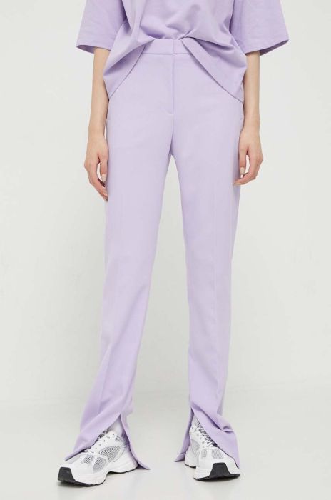 Штани HUGO жіночі колір фіолетовий пряме висока посадка