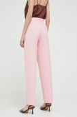Штани HUGO жіночі колір рожевий широке висока посадка (3132762)
